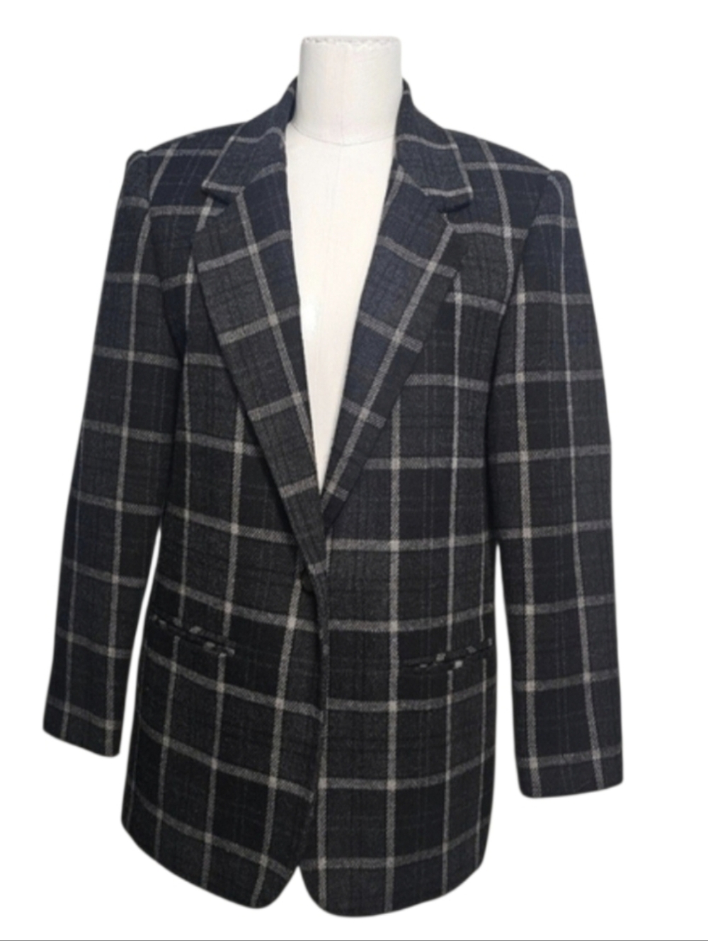 Sag Harbor Women's Black Plaid Wool Blend Preppy Blazer Jacket Size 8